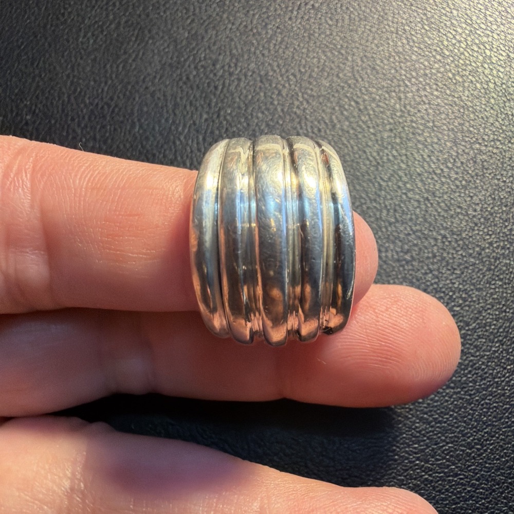 Vintage Sterling Silver Wide Ribbed Multi Band Statement Ring Size 7.5